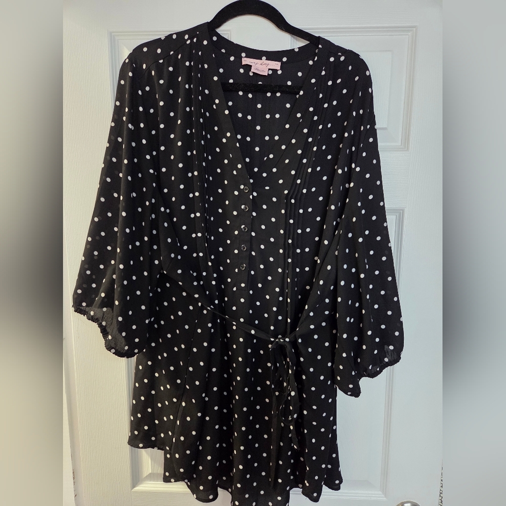 Penningtons Black & White Polka Dot Tie-Waist Tunic